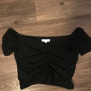 Black crop top sheer shoulder